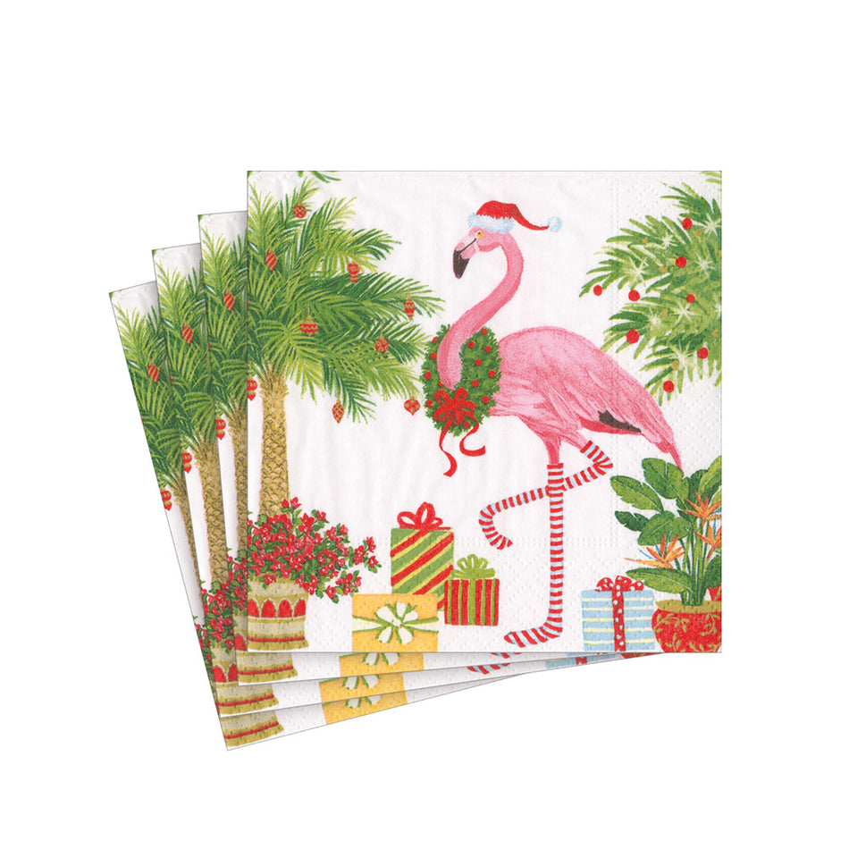 Caspari  17240C Christmas Flamingos Cocktail Napkin