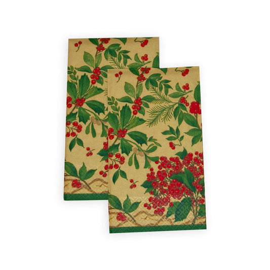 Caspari 17561G Holly Chintz Gold Guest Towel Napkin