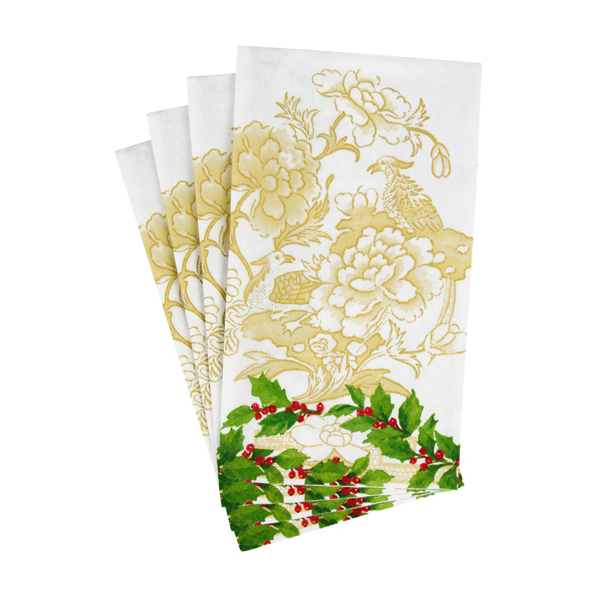 Caspari 18090 Holly Ceramic Napkins - Ivory/Gold