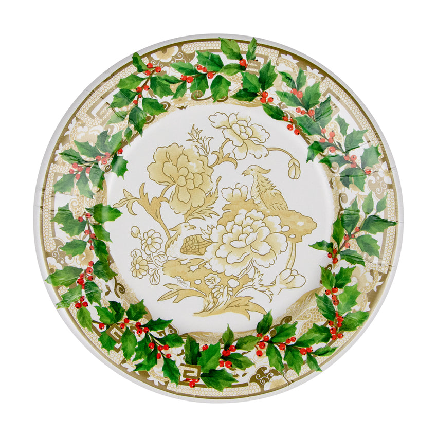 Caspari 18090 Holly Ceramic Plates - Ivory/Gold