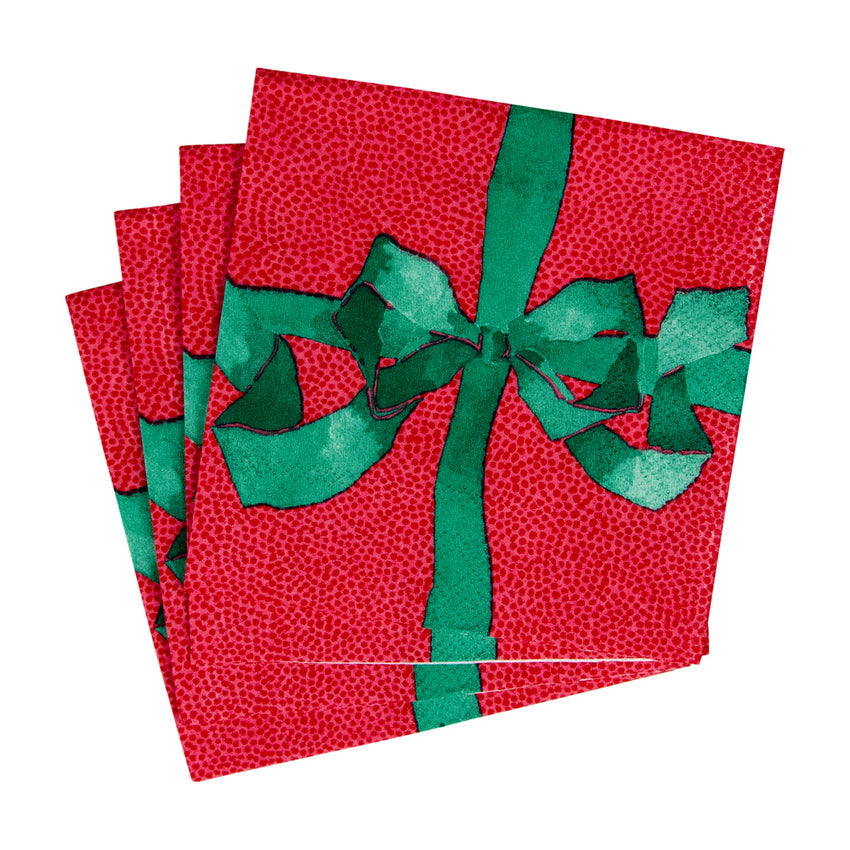 Caspari 18110 Tied With A Bow Cocktail Napkins - Red/Spruce