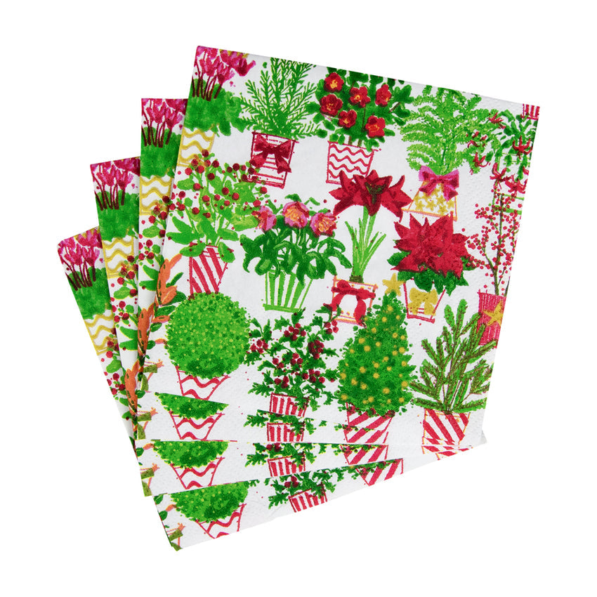 Caspari 18140 Christmas Flower Market Cocktail Napkins