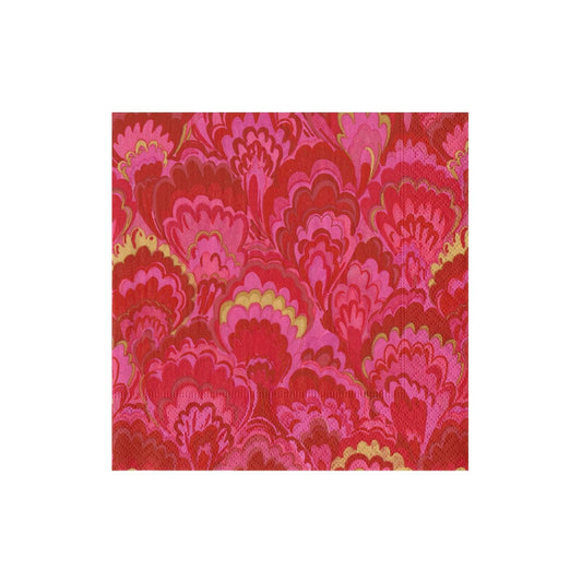 Caspari 18452C Marbled Ceramica Red/Fuchsia Cocktail Napkins