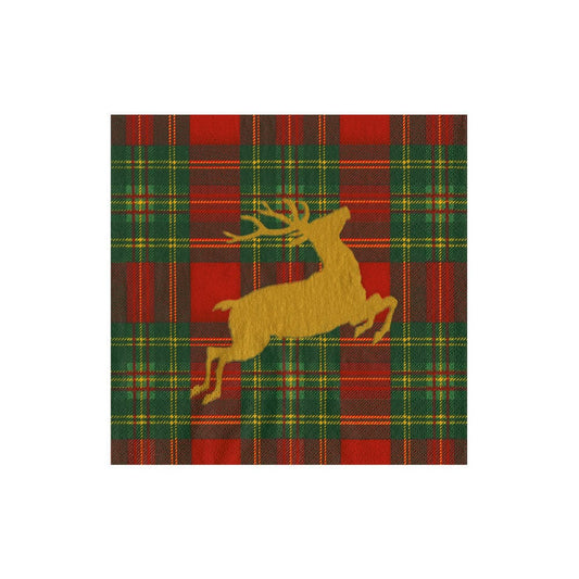 Caspari 18630 Reindeer Tartan Red Napkins