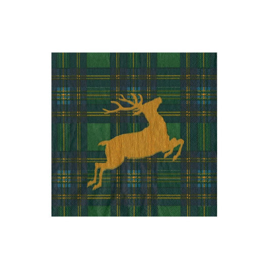 Caspari 18631 Reindeer Tartan Green Napkins