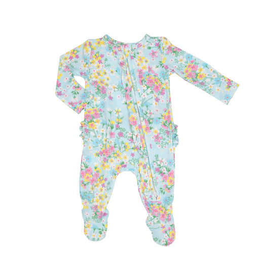 Angel Dear 128S24LBF Little Buttercup Floral 2 Way Ruffle Zipper Footie