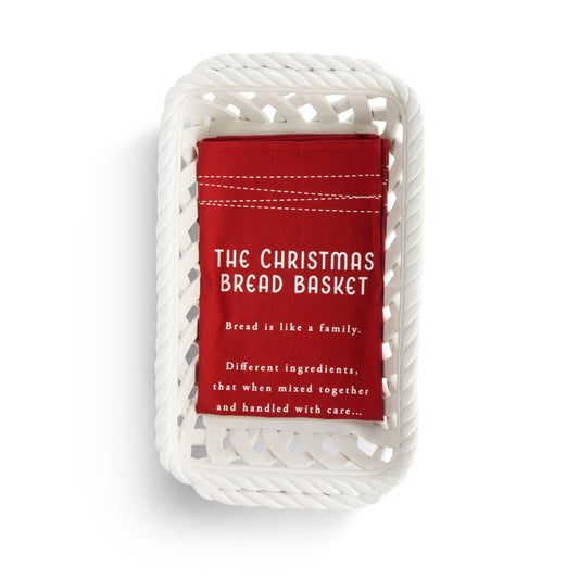 Demdaco 2020220660 Christmas Ceramic Bread Basket w/ Red Tea Towel