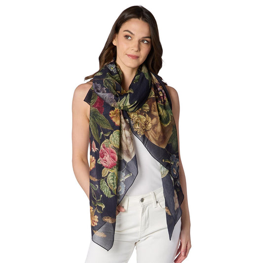 Two's Company 20721-PPB Primula Print Black Scarf