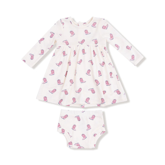 Angel Dear 237-F25-PCB Petite Cowgirl Boots Simple Dress & Bloomer