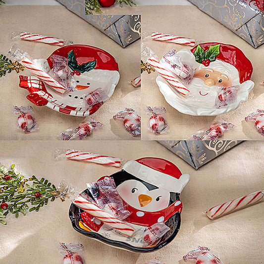Gerson 2660570 Dolomite Christmas Candy Dish - 3 assorted