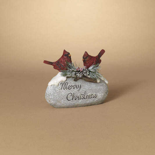 Gerson 2690820 Resin Holiday Cardinals on Stone - 7.4"