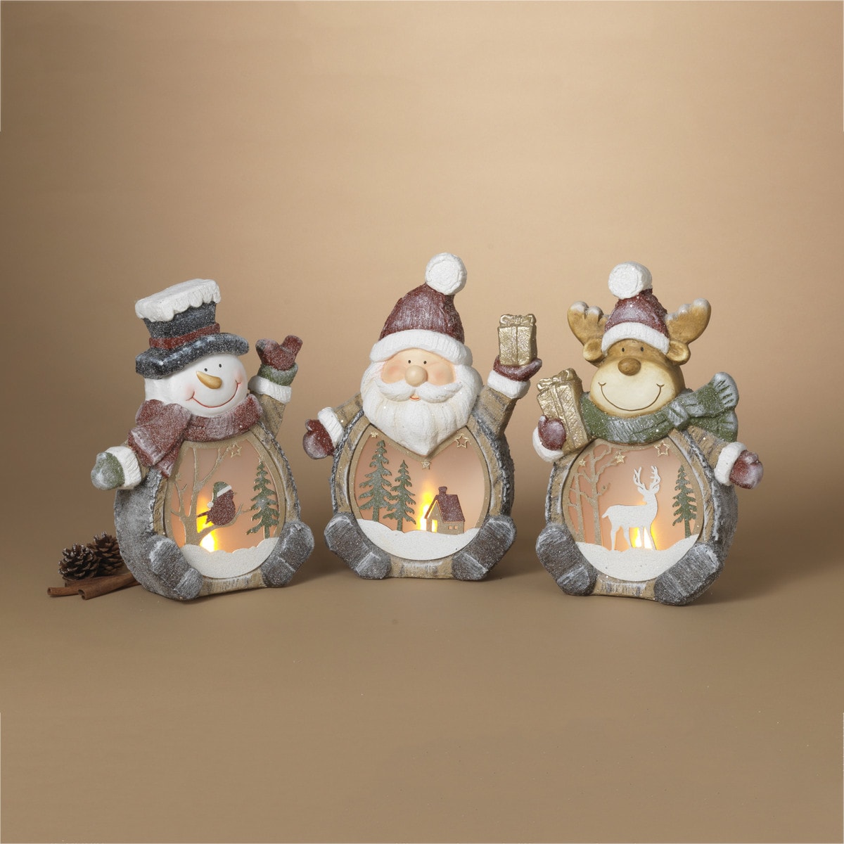 Gerson 2730400 Lighted Magnesium Holiday Figurine - 3 Assorted