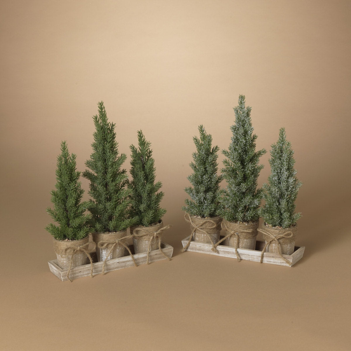 Gerson 2731350 Holiday Potted Tree Set w/ Tray - 2 Assorted