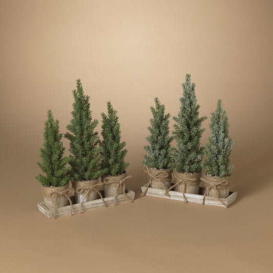 Gerson 2731350 Holiday Potted Tree Set w/ Tray - 2 Assorted