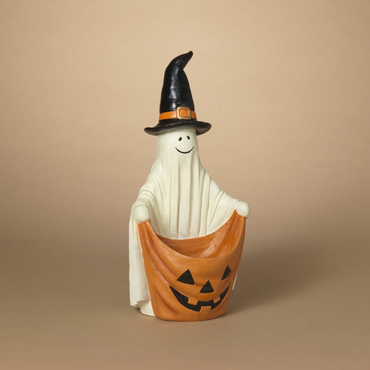 Gerson 2739940 Resin Halloween Ghost w/ Pumpkin Sack