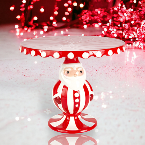 December Diamonds 29-29646 Candy Cane Santa Cake Server