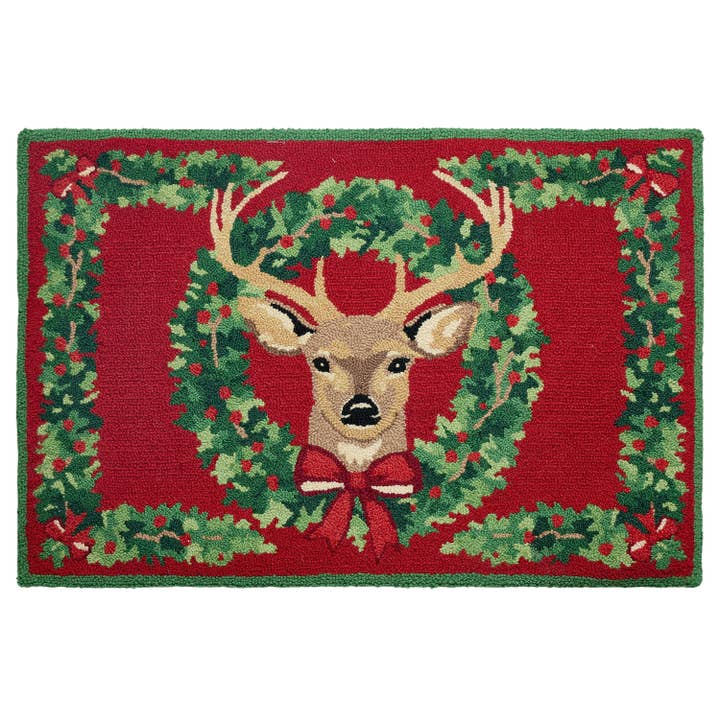 Peking Handicraft 31SERX527C03 Reindeer Wreath Hook Rug