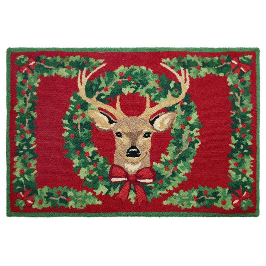 Peking Handicraft 31SERX527C03 Reindeer Wreath Hook Rug