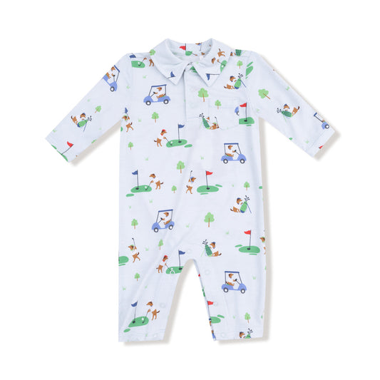 Angel Dear 307-F25-BGB Baby Golf Cars Polo Romper - Blue