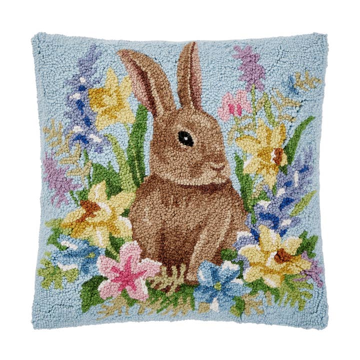 Peking Handicraft 30SJM11236C18SQ Floral Egg Bunny Hook Pillow - 18"x18"