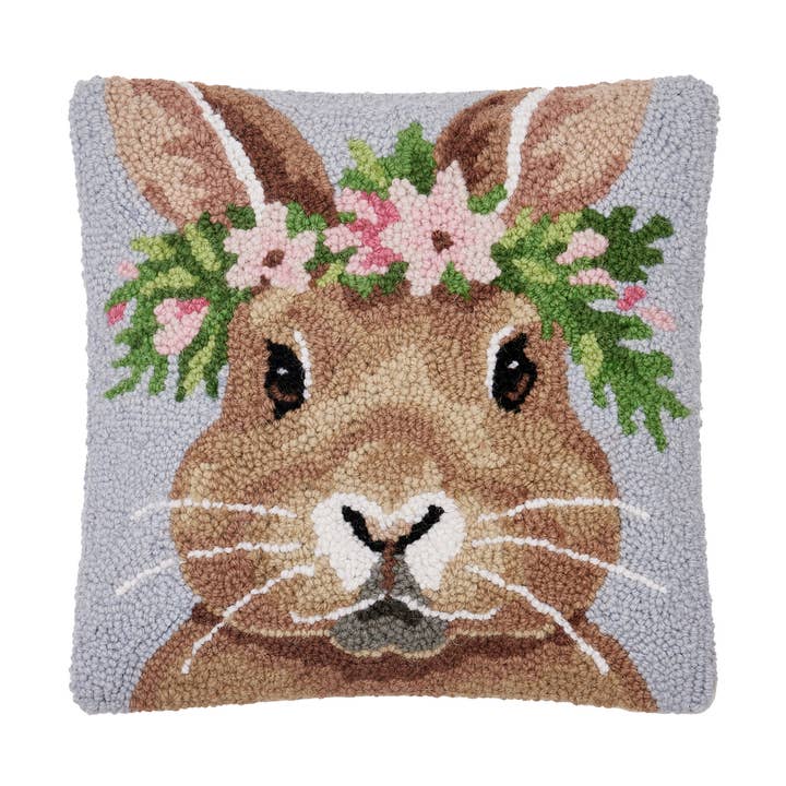 Peking Handicraft 30SJM11242C12SQ Bunny w/Crown Hook Pillow - 12"x12"