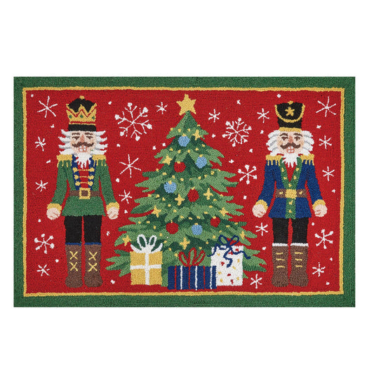 Peking Handicraft 31TG859C3 Two Nutcrackers and Christmas Tree Hook Rug
