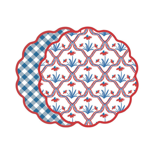 Beatriz Ball 3385 VIDA Americana Floral and Gingham Reversible Placemats - Set of 4