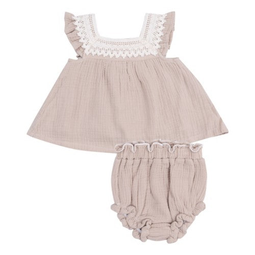 Angel Dear 401-S25-SMOT Solid Muslin Oxford Tan Pinafore & High Waisted Diaper Cover
