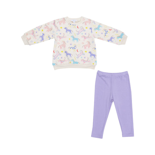 Angel Dear 410-F24-UNI French Terry Fun Unicorns - Puffy Oversized Sweatshirt and Rib Leggings