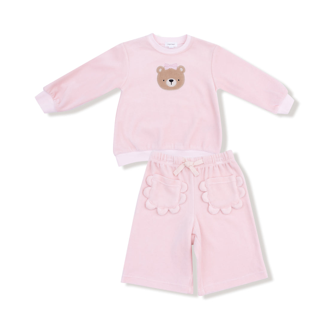 Angel Dear 410VS-F25-VEL Velour Teddy Bear Long Sleeve Oversized Shirt W/Petal Pocket & Wide Leg Pant