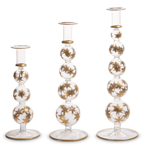 RAZ 4424628 Gold Etched Snowflake Candle Sticks