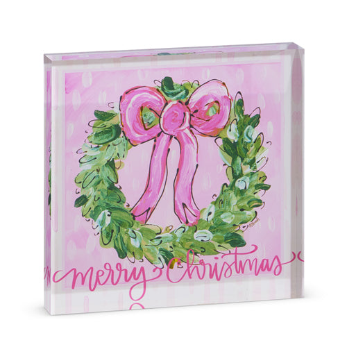 RAZ 4428139 Merry Christmas Wreath Acrylic Block