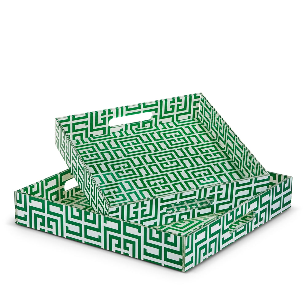 Raz Imports 4536650 Green Greek Key Tray