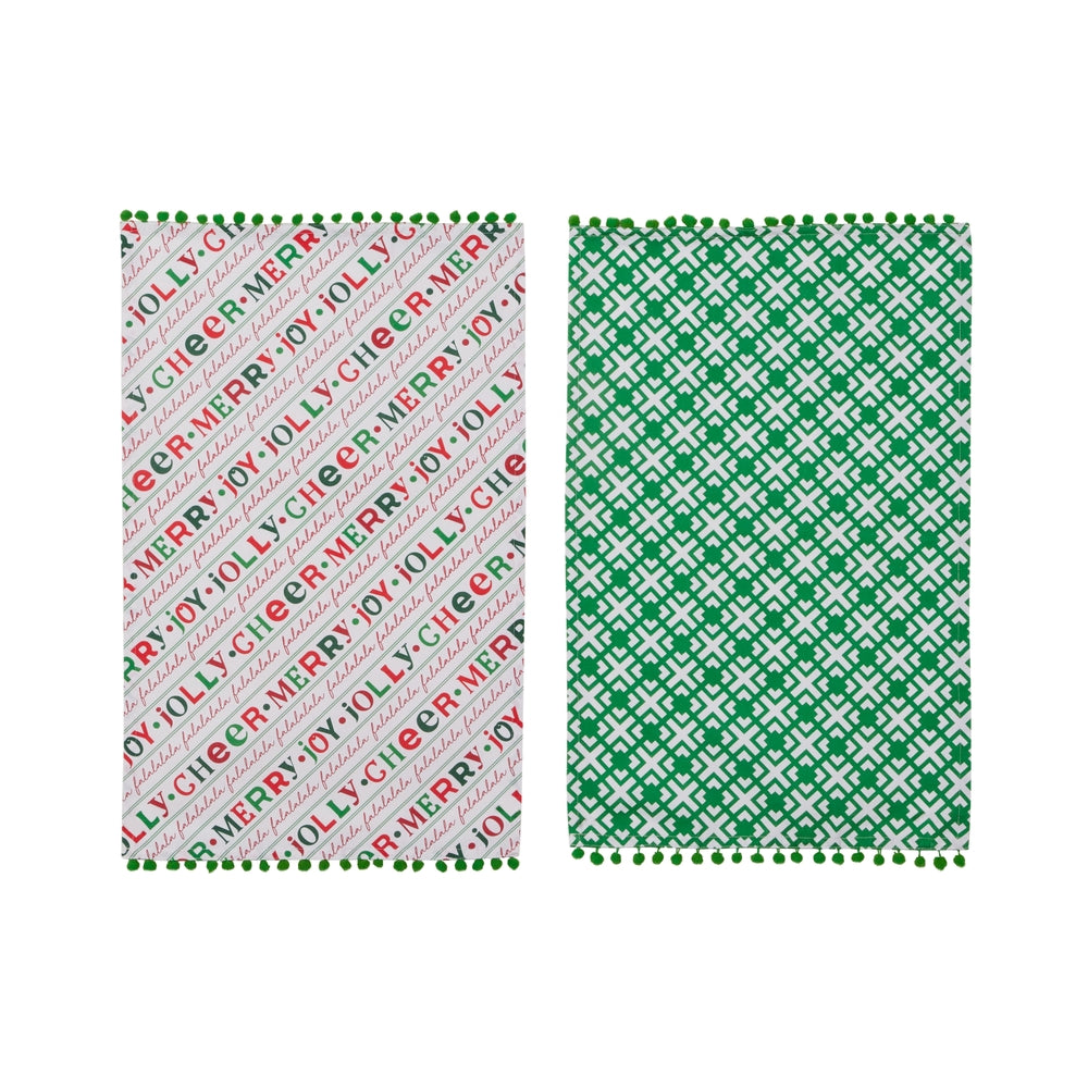 Raz Imports 4556032 Green Merry Making Motif Tea Towel