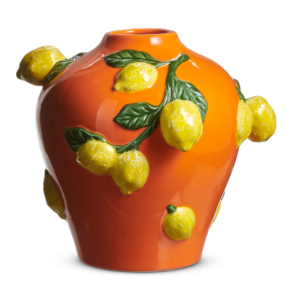 RAZ Imports 4610215 Orange Vase w/Lemons - 9.5"
