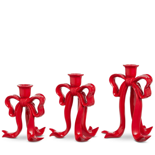 RAZ Imports 4612280 Red Bow Candlestick