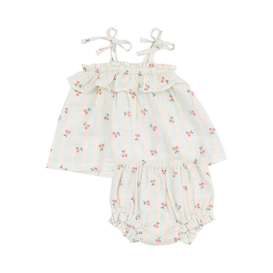 Angel Dear 472-S25-CHS Cherry Stripe Ruffle Top & Bloomer
