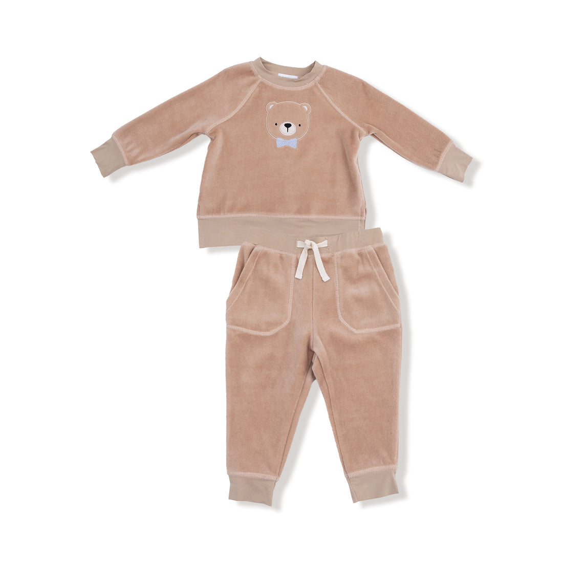 Angel Dear 493-V-F25-VEL1 Velour Teddy Bear Raglan Sweatshirt & Jogger Set 6-12M