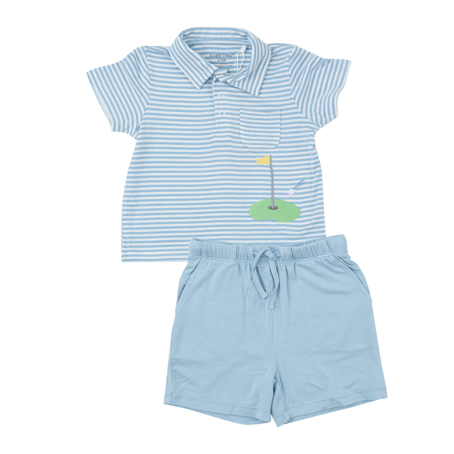 Angel Dear 510S24DBS Dream Blue Striped Polo Shirt & Short Set