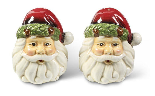 K & K Interiors 53180G Santa Face Ceramic Salt and Pepper Set - 3.5"