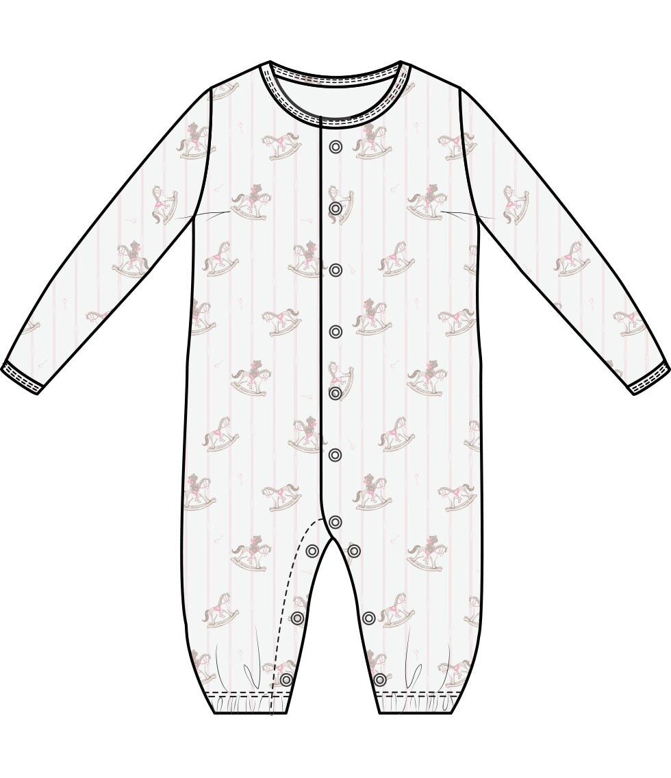Angel Dear 539-S25-VRP1 Vintage Rocking Horse Pink Convertible Gown 0-3M