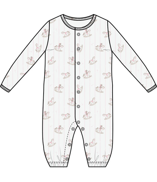 Angel Dear 539-S25-VRP1 Vintage Rocking Horse Pink Convertible Gown 0-3M