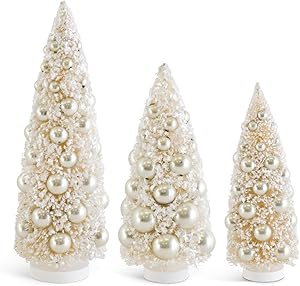 K & K Interiors 54245BWH Cream Bottle Brush Tree w/Champagne Ornaments