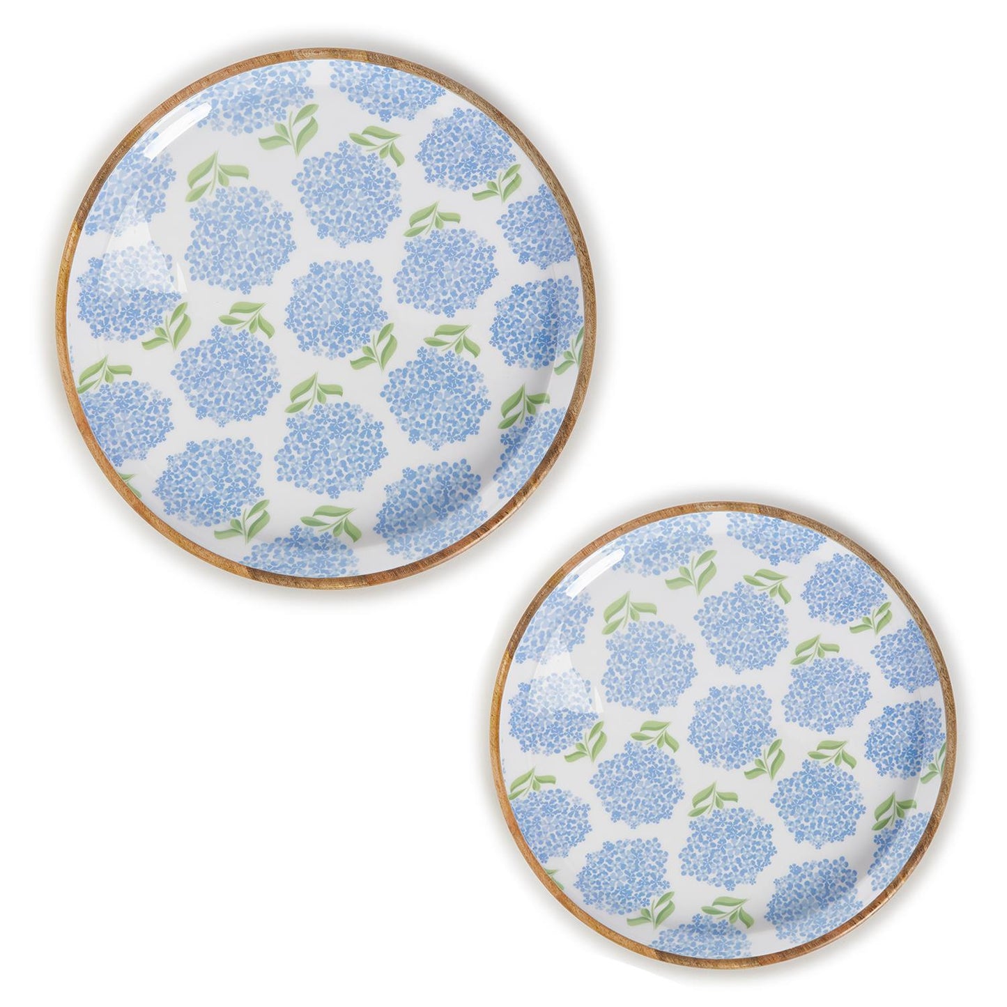 Two's Company 54342 Hydrangea Hand-Crafted Wood Round Tray - Blue