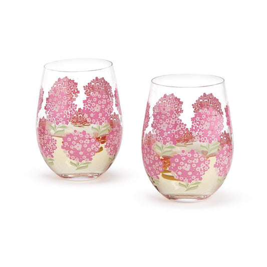 Two's Company 54658 Hydrangea Stemless Wine Glass - Pink