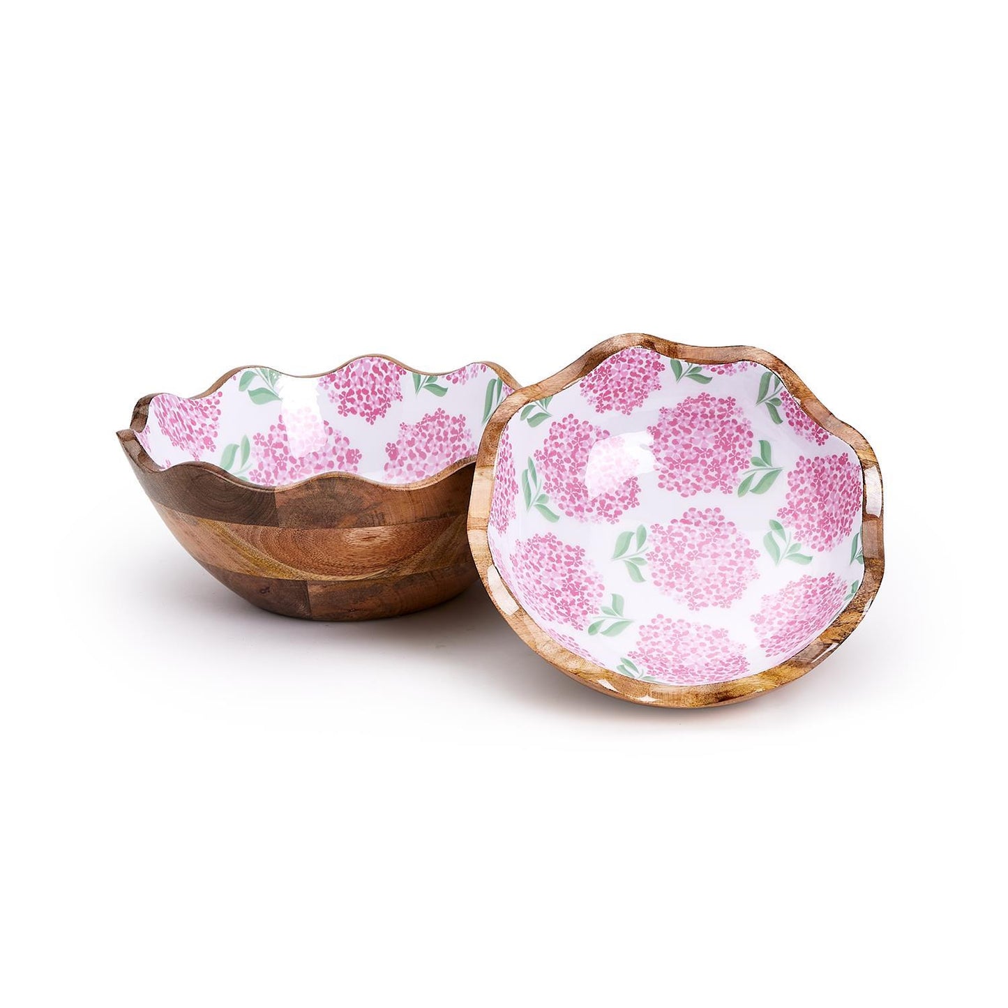 Two's Company 54669 Hydrangea Hand-Crafted Wood Bowl - Pink