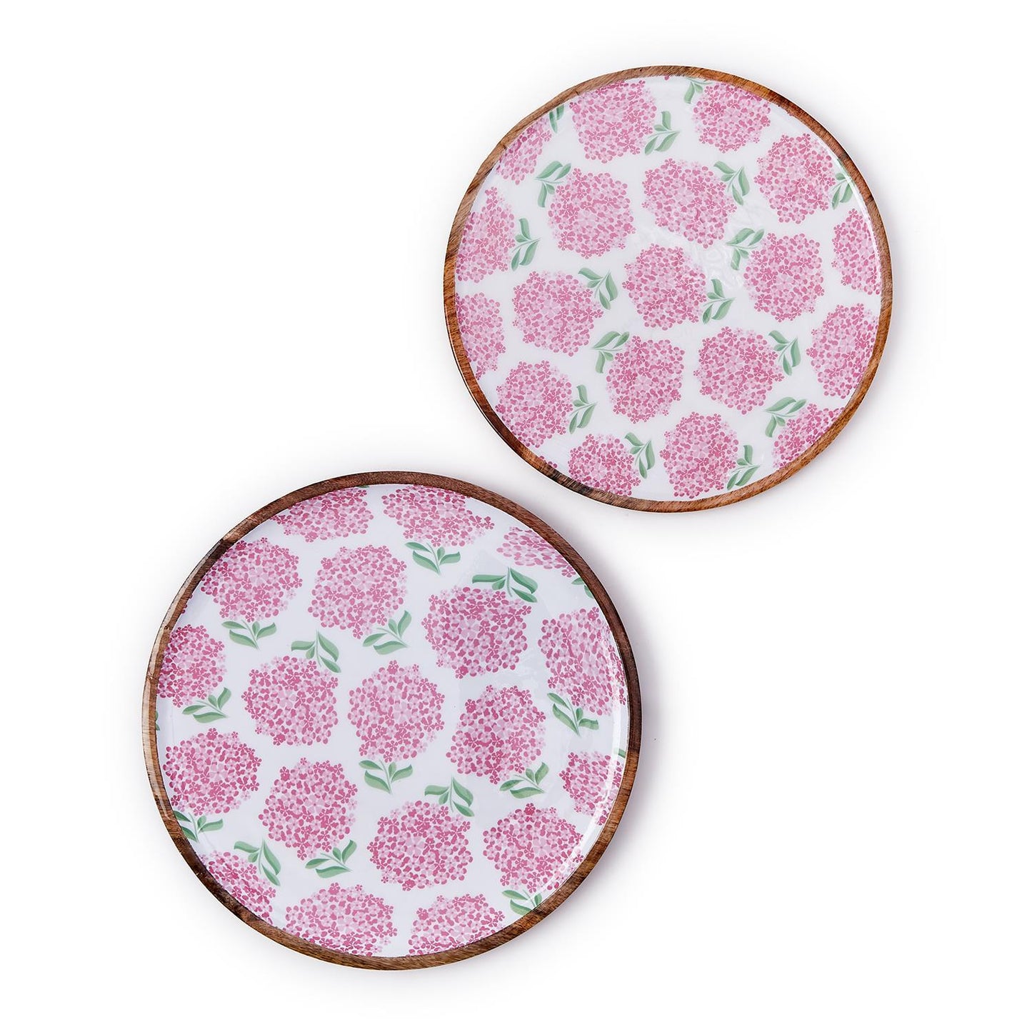 Two's Company 54670 Hydrangea Hand-Crafted Wood Round Tray - Pink