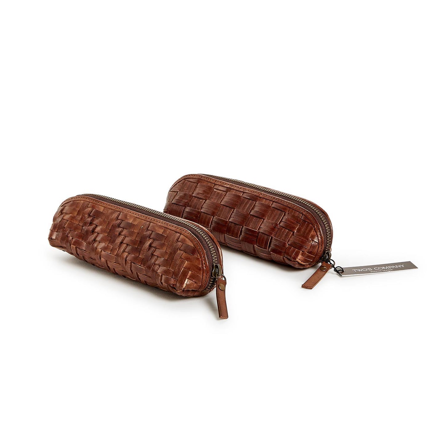 Two's Company 54912-20 Chestnut Woven Leather Pencil Case