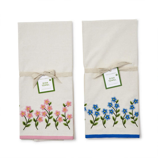Two's Company 55024-23 Forget-Me-Not Embroidered Dish Towel