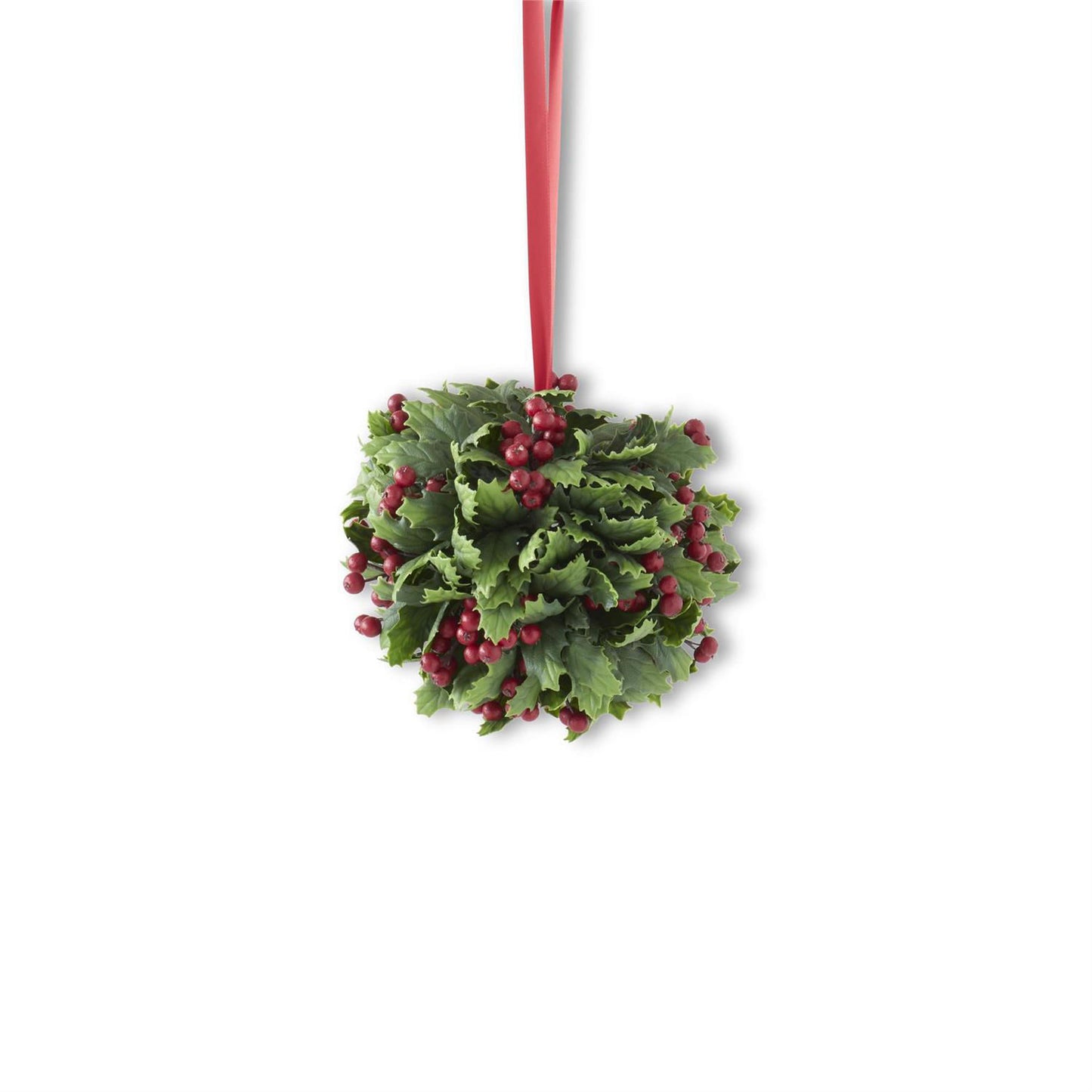 K & K Interiors 55446E Holly Ball w/Red Ribbon Hanger